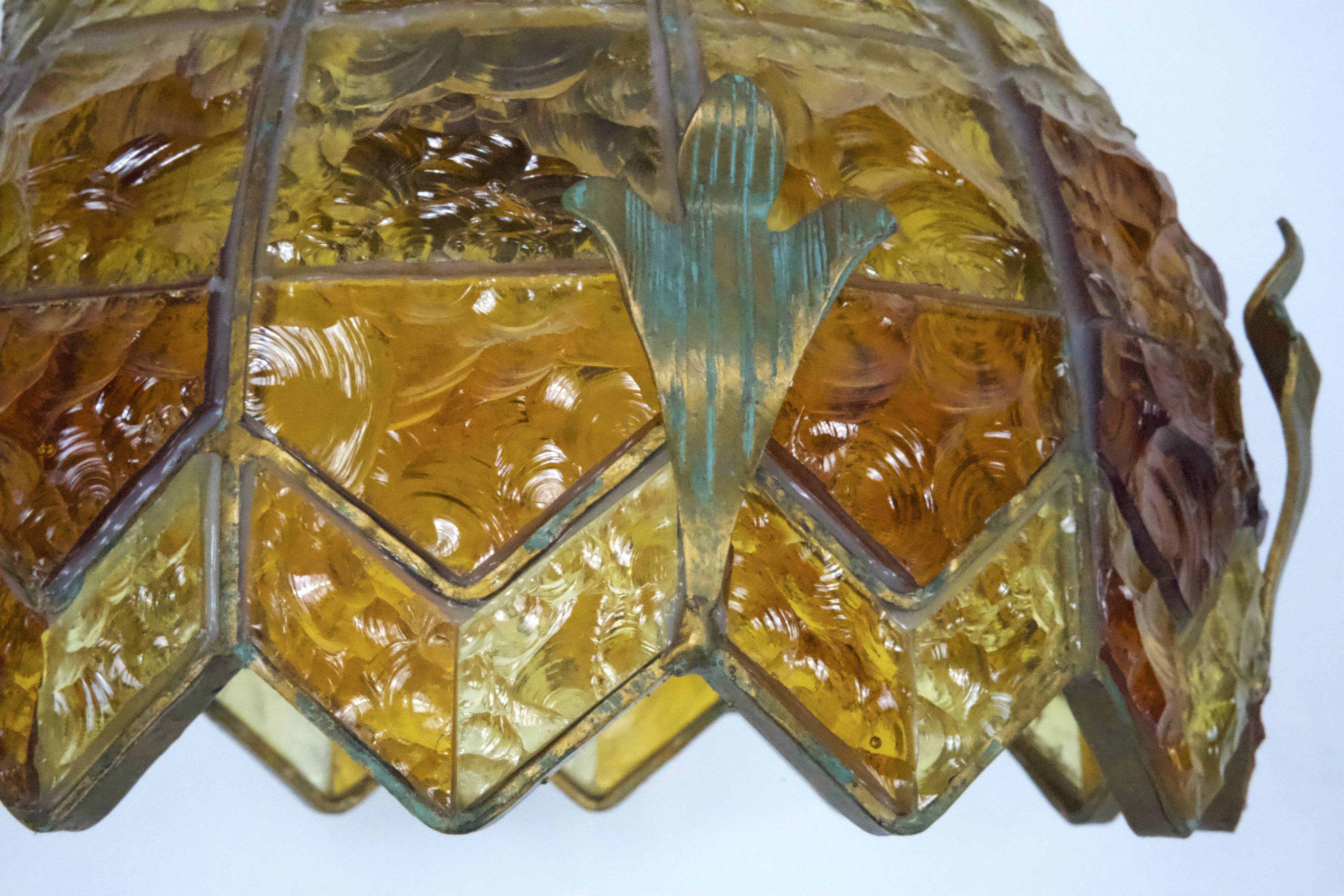 Brutalist Hammered Glass Chandelier by Longobard, Italy, 1970s