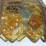 Brutalist Hammered Glass Chandelier by Longobard, Italy, 1970s