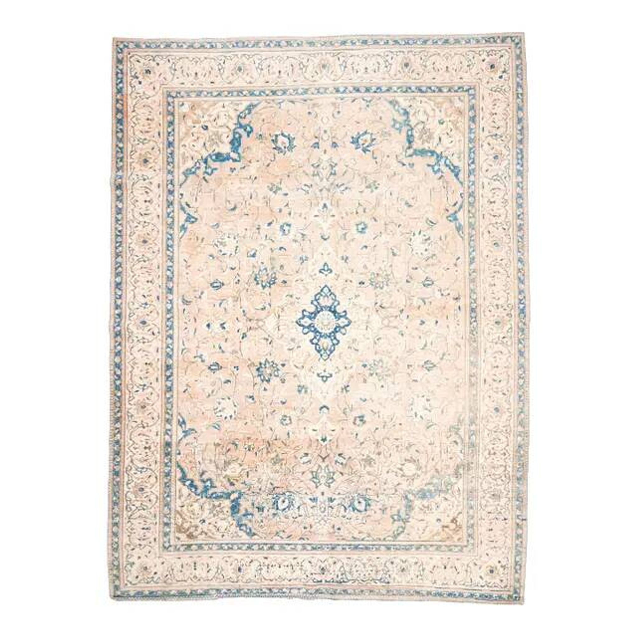 1970s Vintage Persian Handmade Wool Cotton Blue Area Rug 297x400