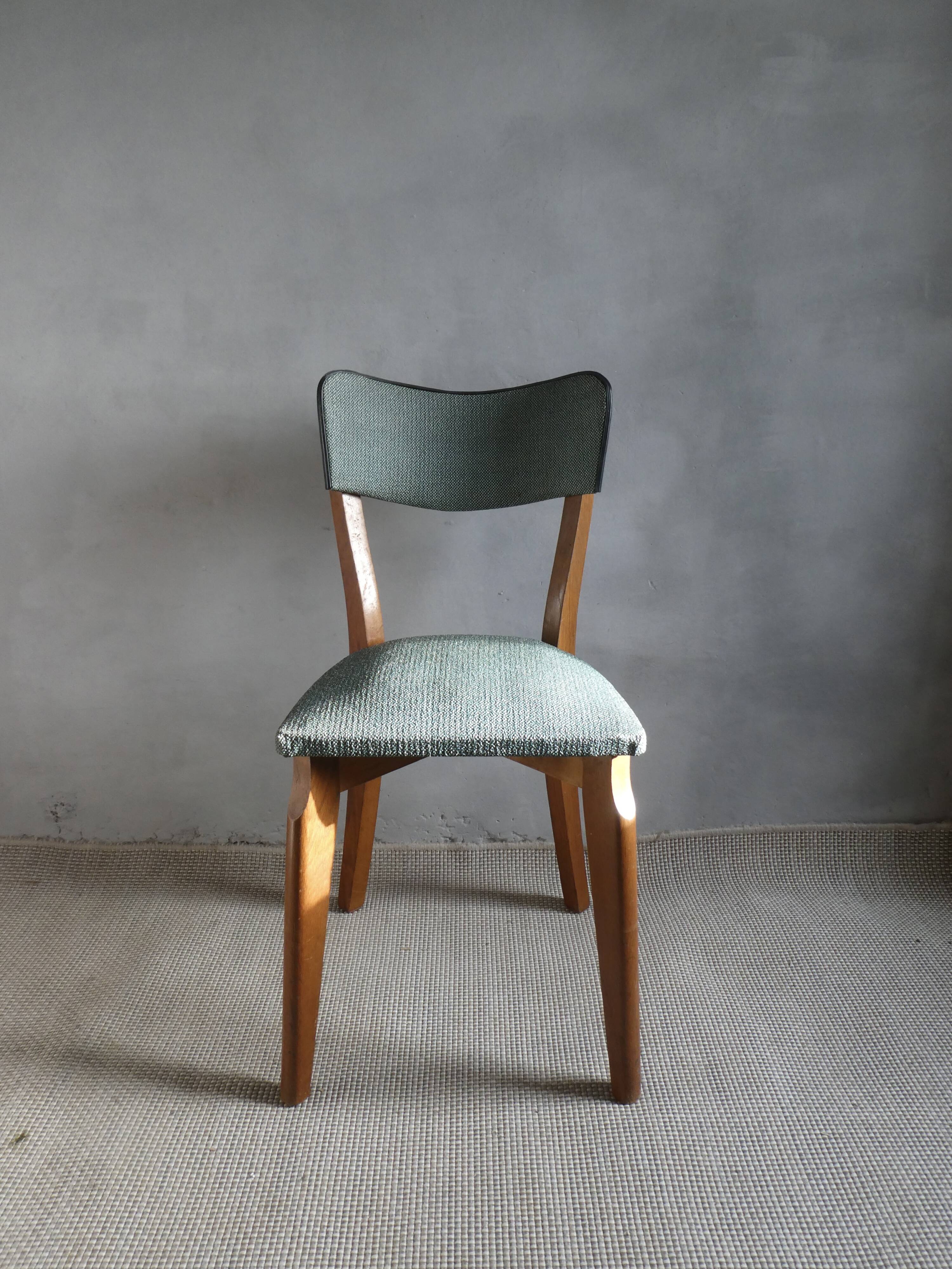 1950s bistro chair, in wood and green skai