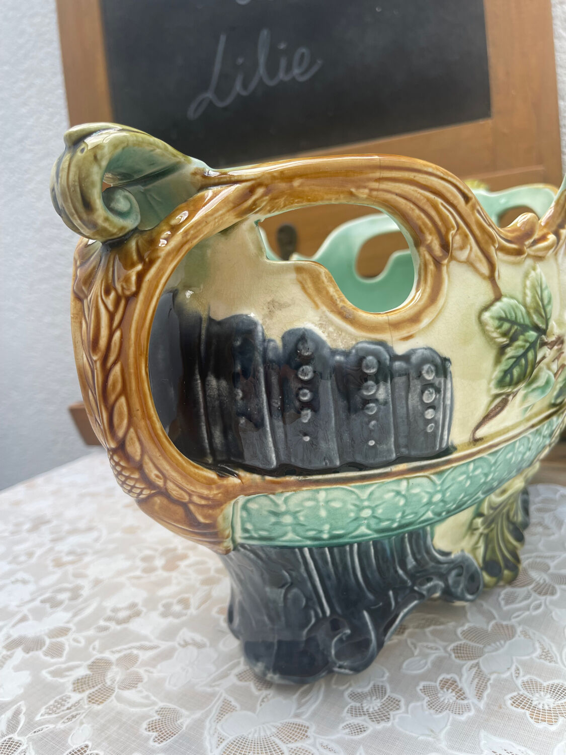 Large Onnaing Barbotine Planter / Planter circa 1900 Ar Style