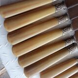 12 Old horn knives and stainless steel blades, Laurier decorative virole