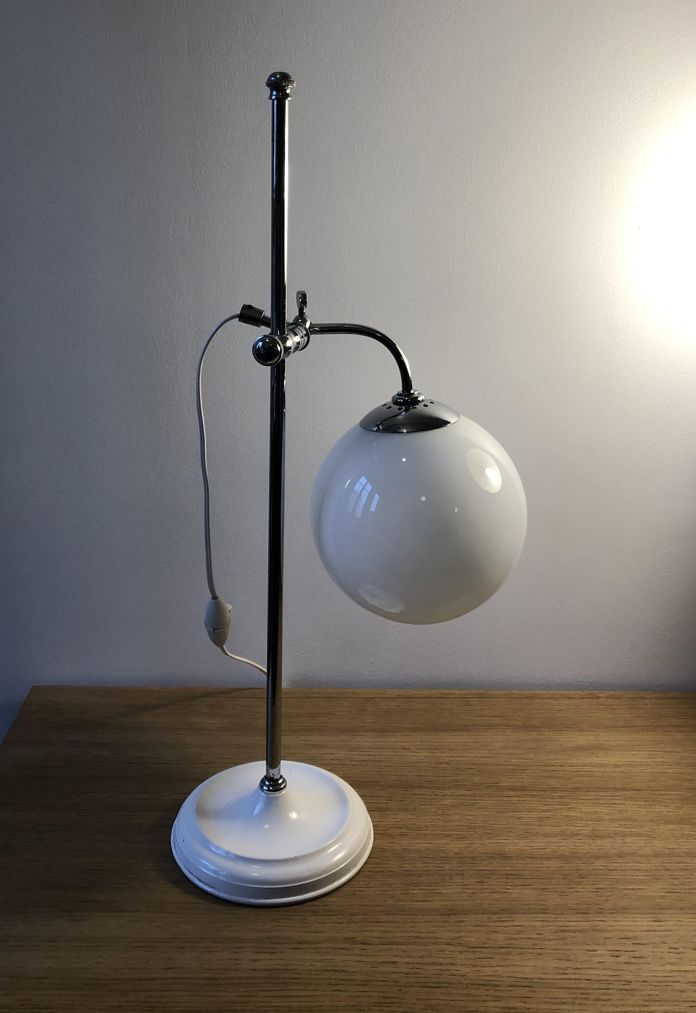 Workshop lamp, old office in chrome and opaline