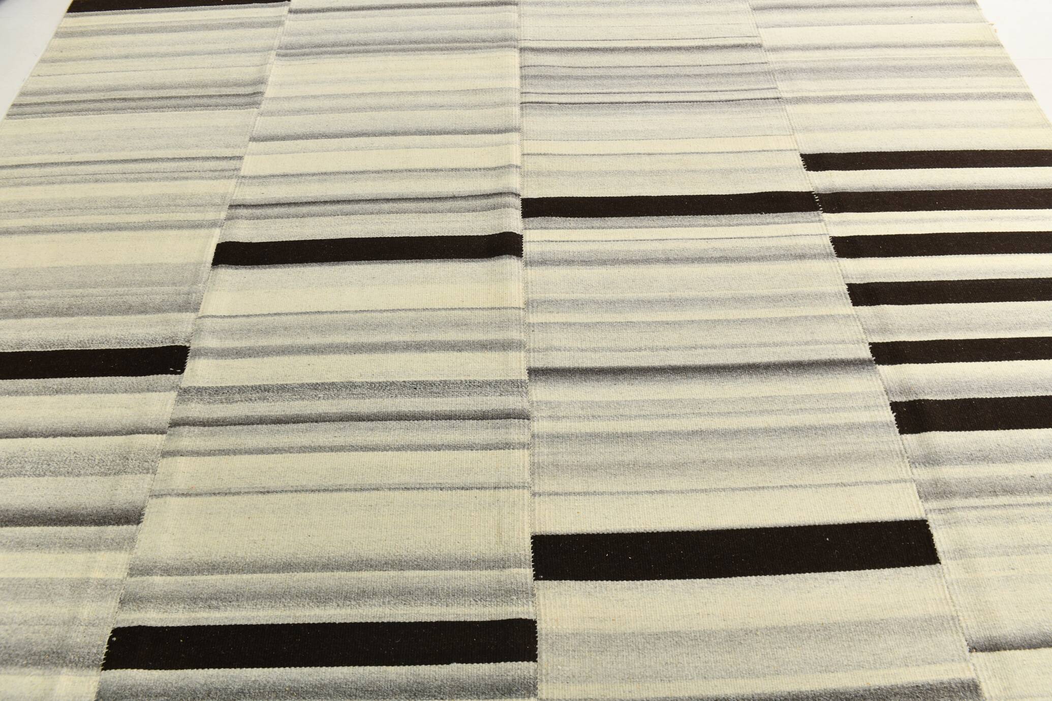 10x13 Kilim Gray, Beige, Black Modern Turkish Kilim Rug, 294x384Cm