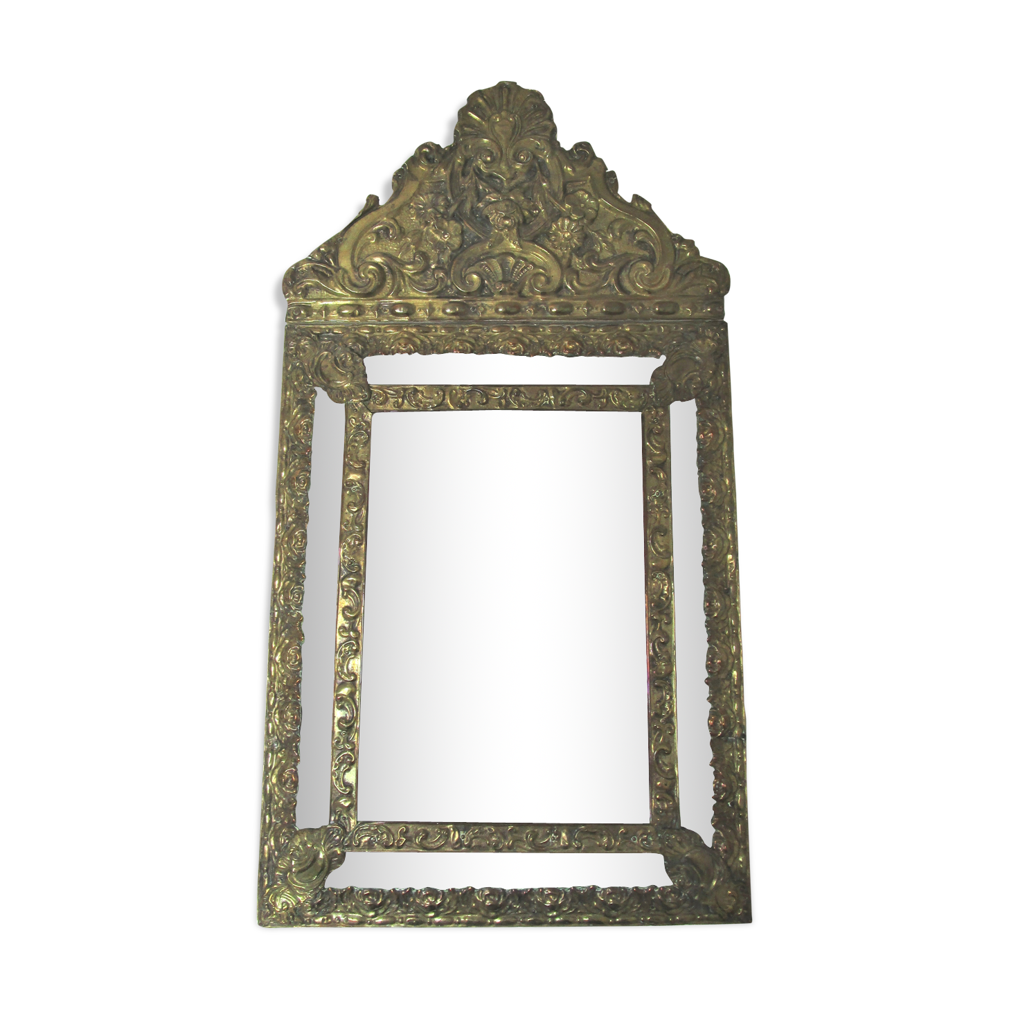 Repulsed brass parecloses mirror early 20th 36 cm x 66 cm