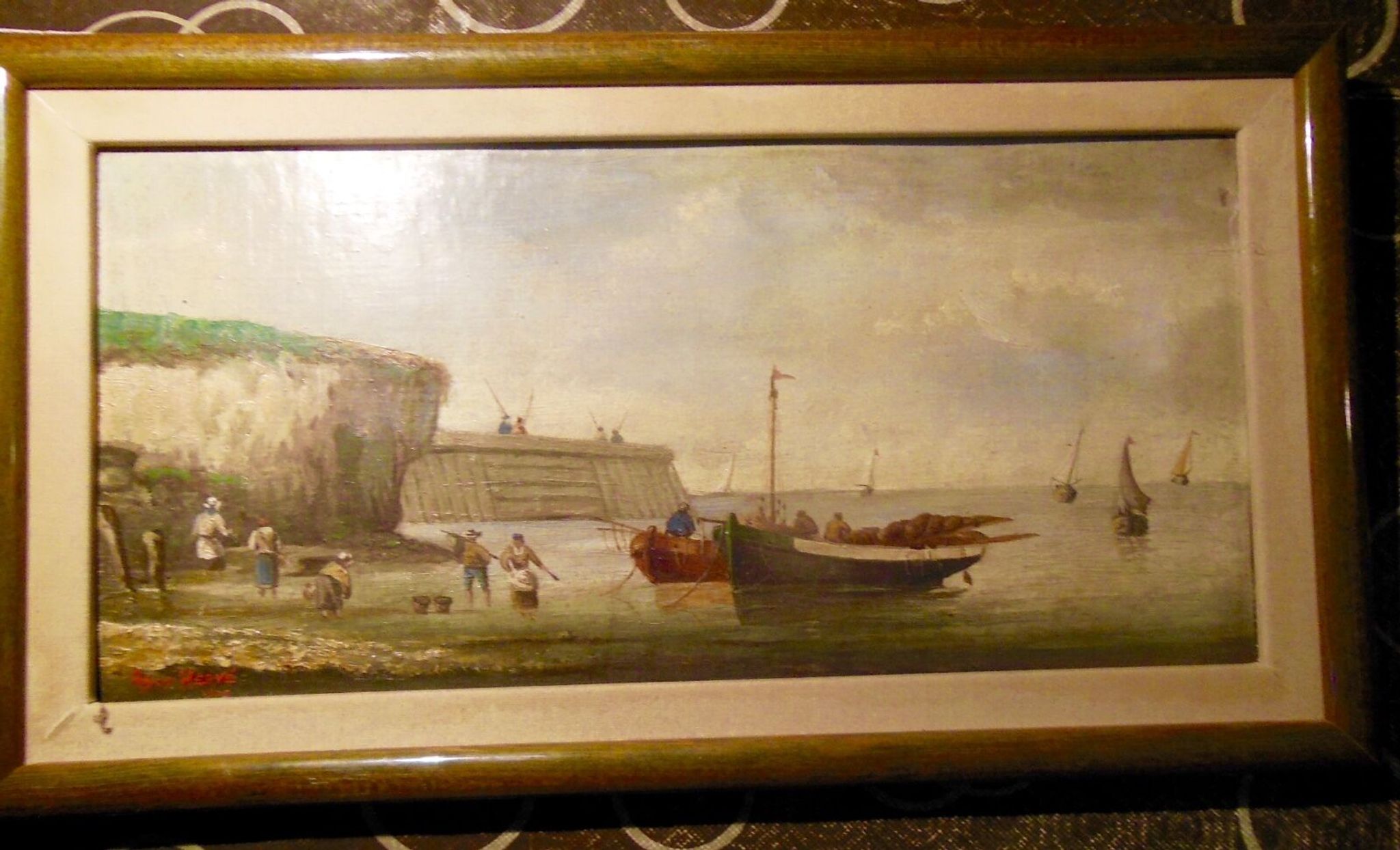 Marine oil on marouflée canvas breton school A. Hervé