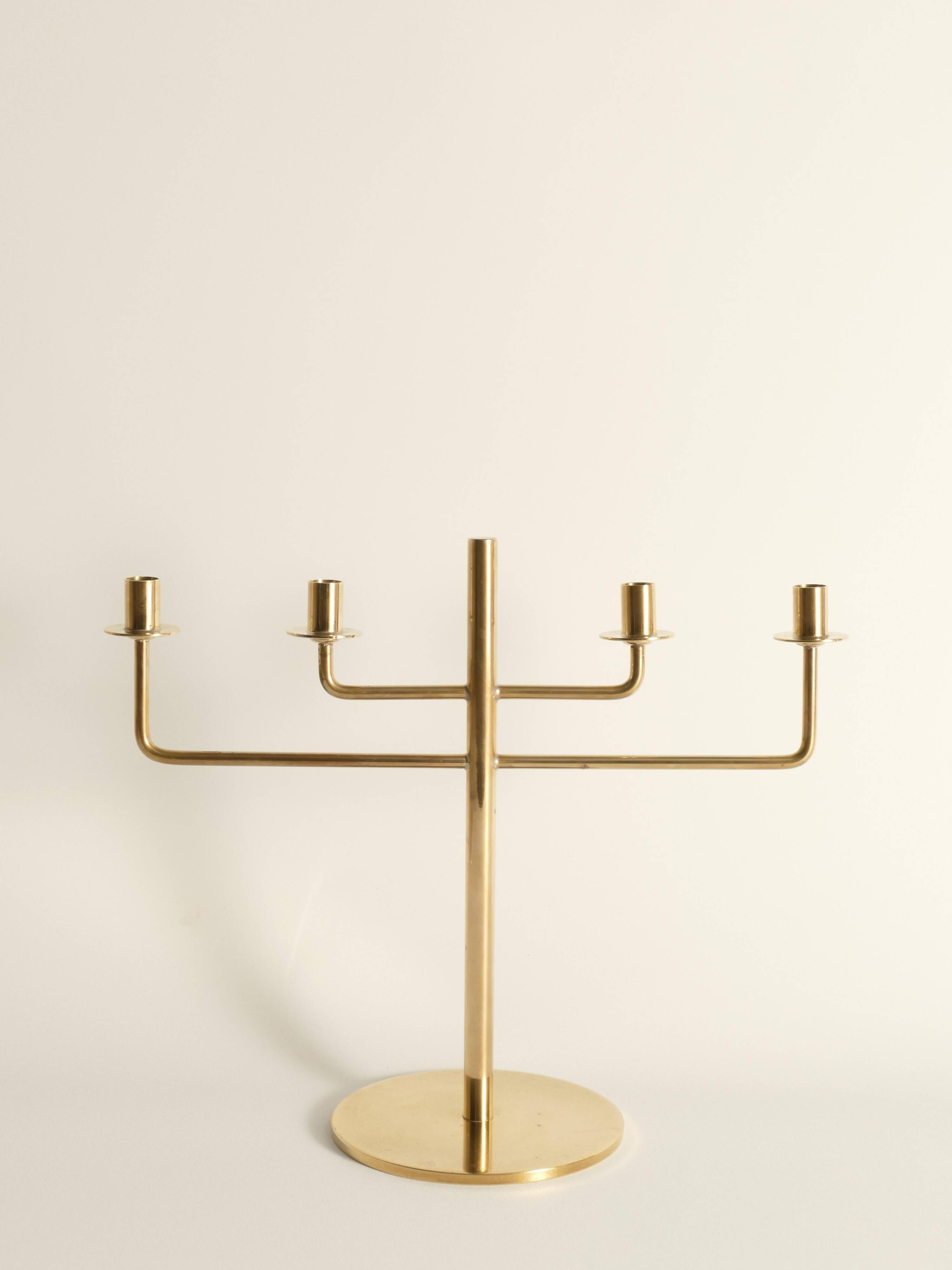 Scandinavian Modern Brass Candelabra by Hans-Agne Jakobsson, Markaryd, 1960s