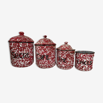 Series of 4 enamelled spice jars