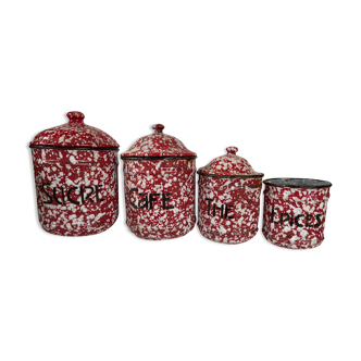 Series of 4 enamelled spice jars