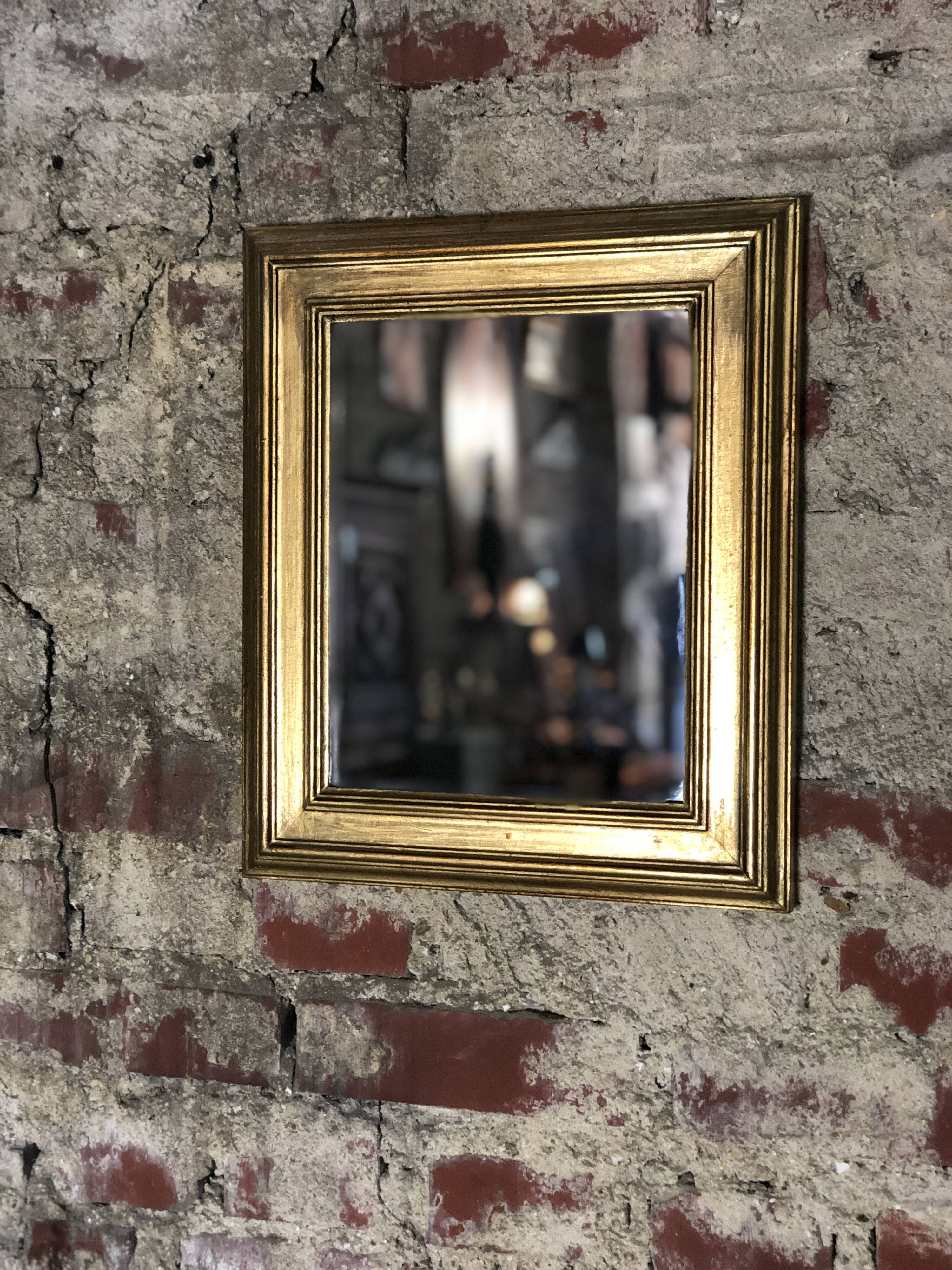 Patinated gilded wooden mirror  29x22cm