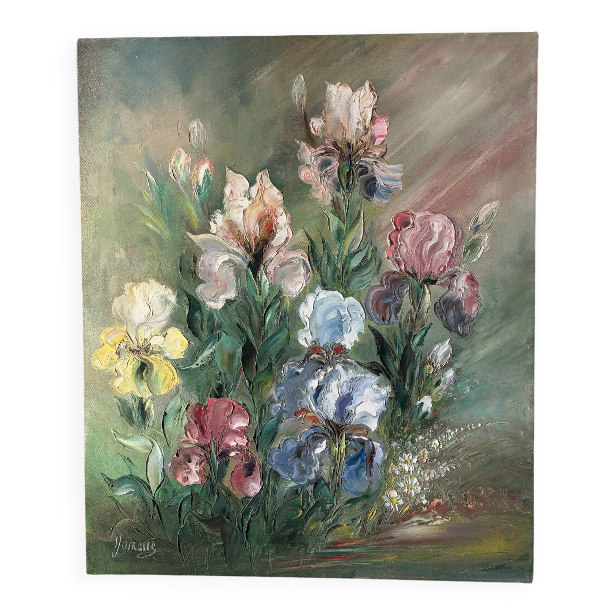 Les iris, huile au couteau signée