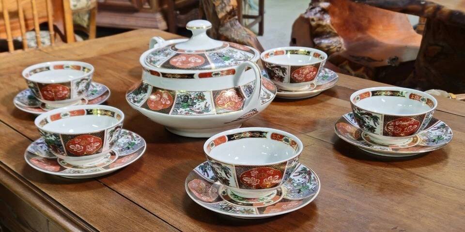 Cocema tea service fès morocco, imari decoration, 13 pieces – 1960s