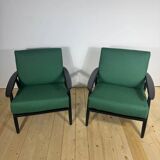 Pair of Danish armchairs from the 1960s – Mid-century seats in teak and fabric