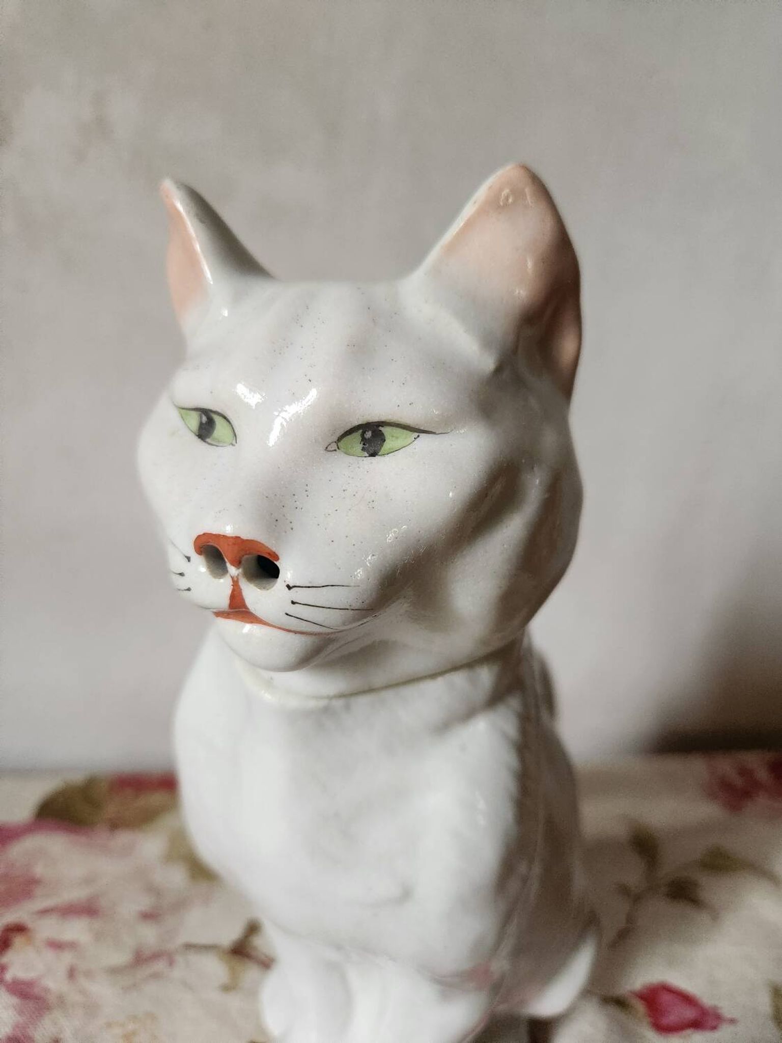 Carafe à chat absinthe en majolique george dreyfus antique vers 1900 avec tête et poignée de queue amovibles