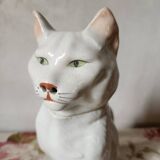 Carafe à chat absinthe en majolique george dreyfus antique vers 1900 avec tête et poignée de queue amovibles