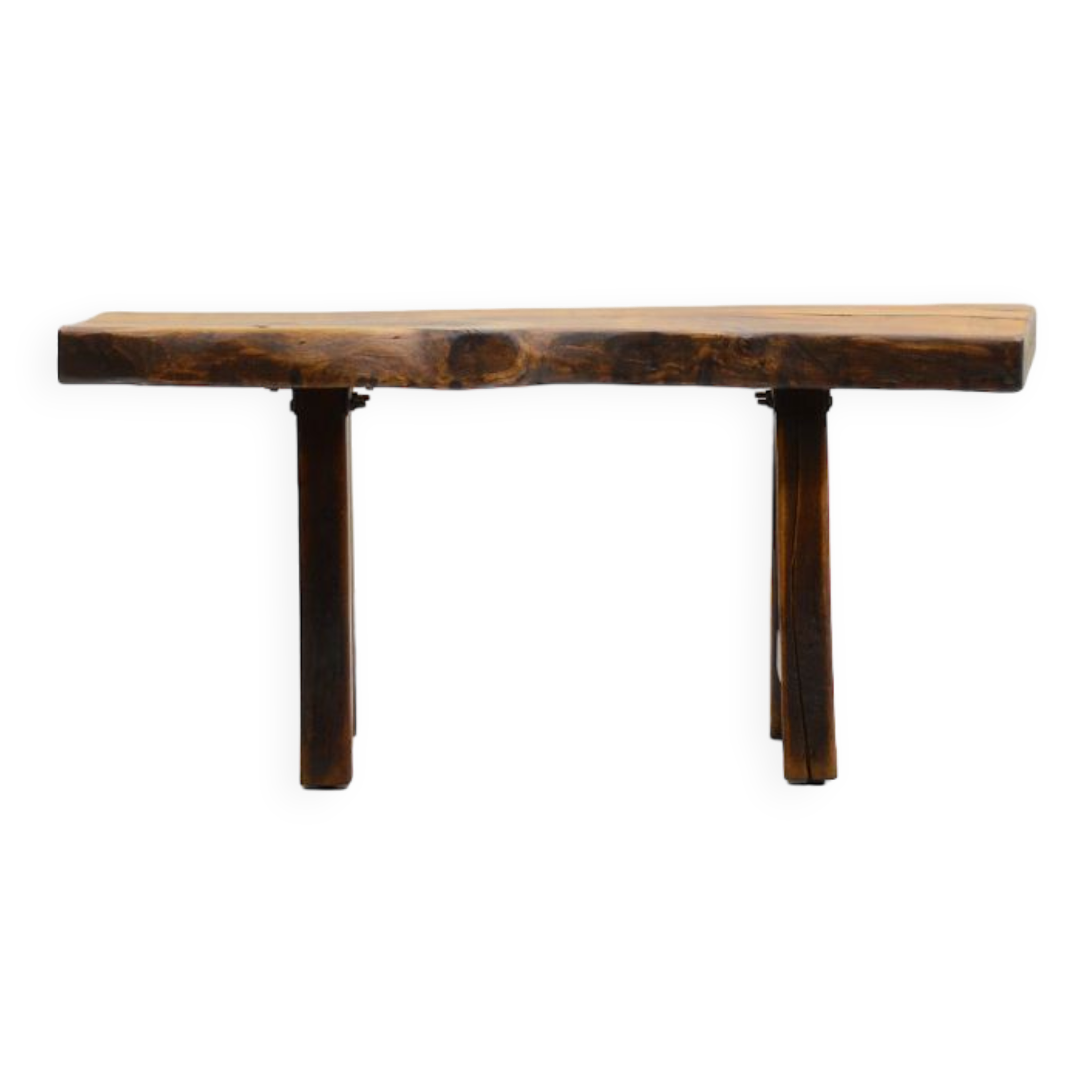 Handmade Oak brutalist table by Mobichalet, Belgium 60s.