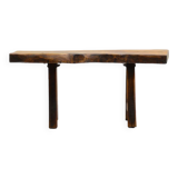 Handmade Oak brutalist table by Mobichalet, Belgium 60s.