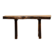 Handmade Oak brutalist table by Mobichalet, Belgium 60s.