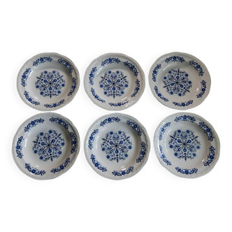 6 Vintage blue earthenware soup plates from Moulin des Loups, Orchies. ASCOTT
