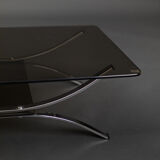 Table basse chromée et verre fumé 1970