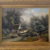 Table HST XIX° "The jewel of nature" Animated landscape Signed C. Lion + frame