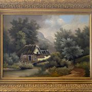 Table HST XIX° "The jewel of nature" Animated landscape Signed C. Lion + frame
