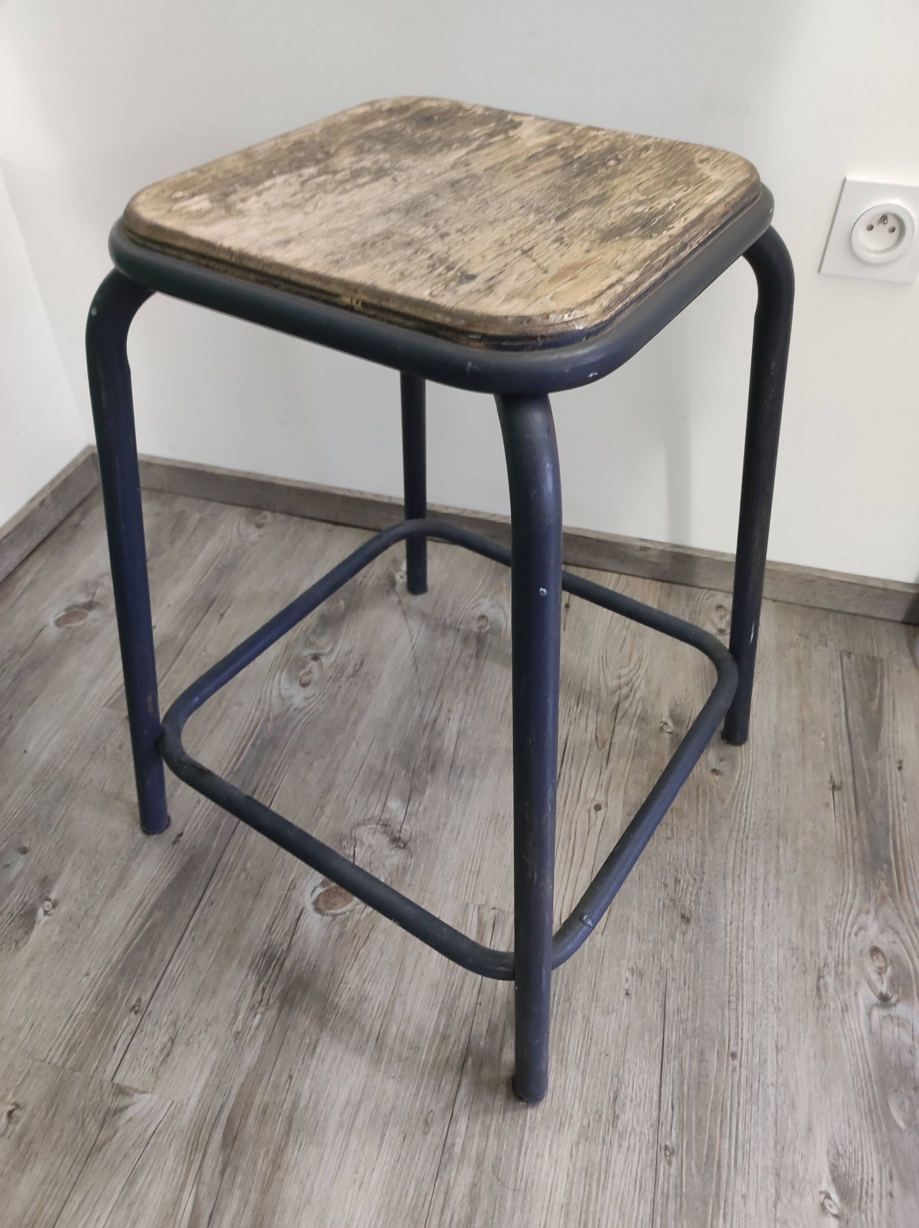 Stool industrial workshop metal steel wood vintage