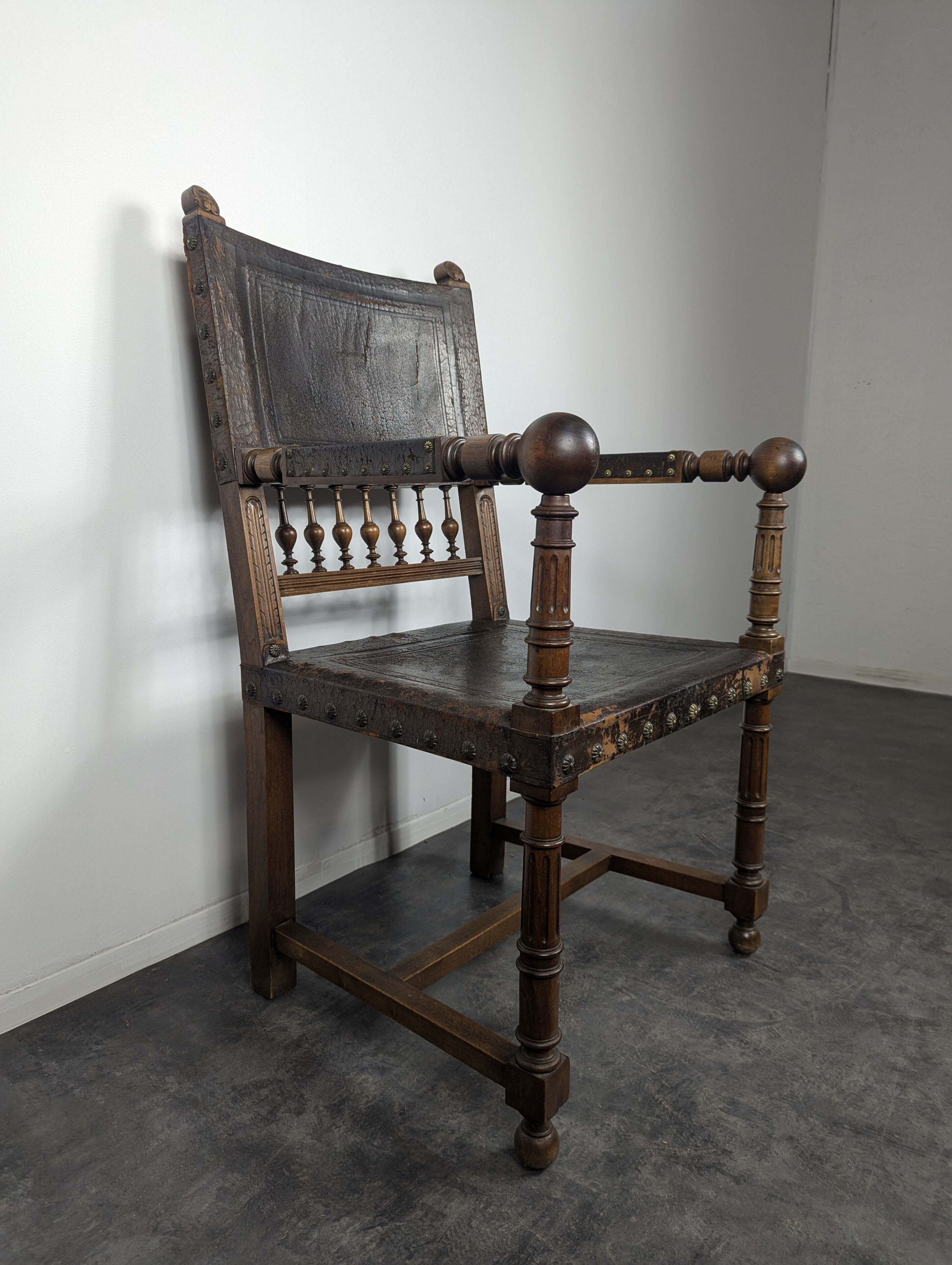 Renaissance style leather armchair