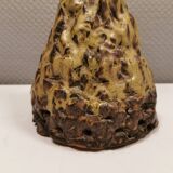 Ceramic table lamp, in greenish/brownish glaze, almost in the shape of a volcano.
