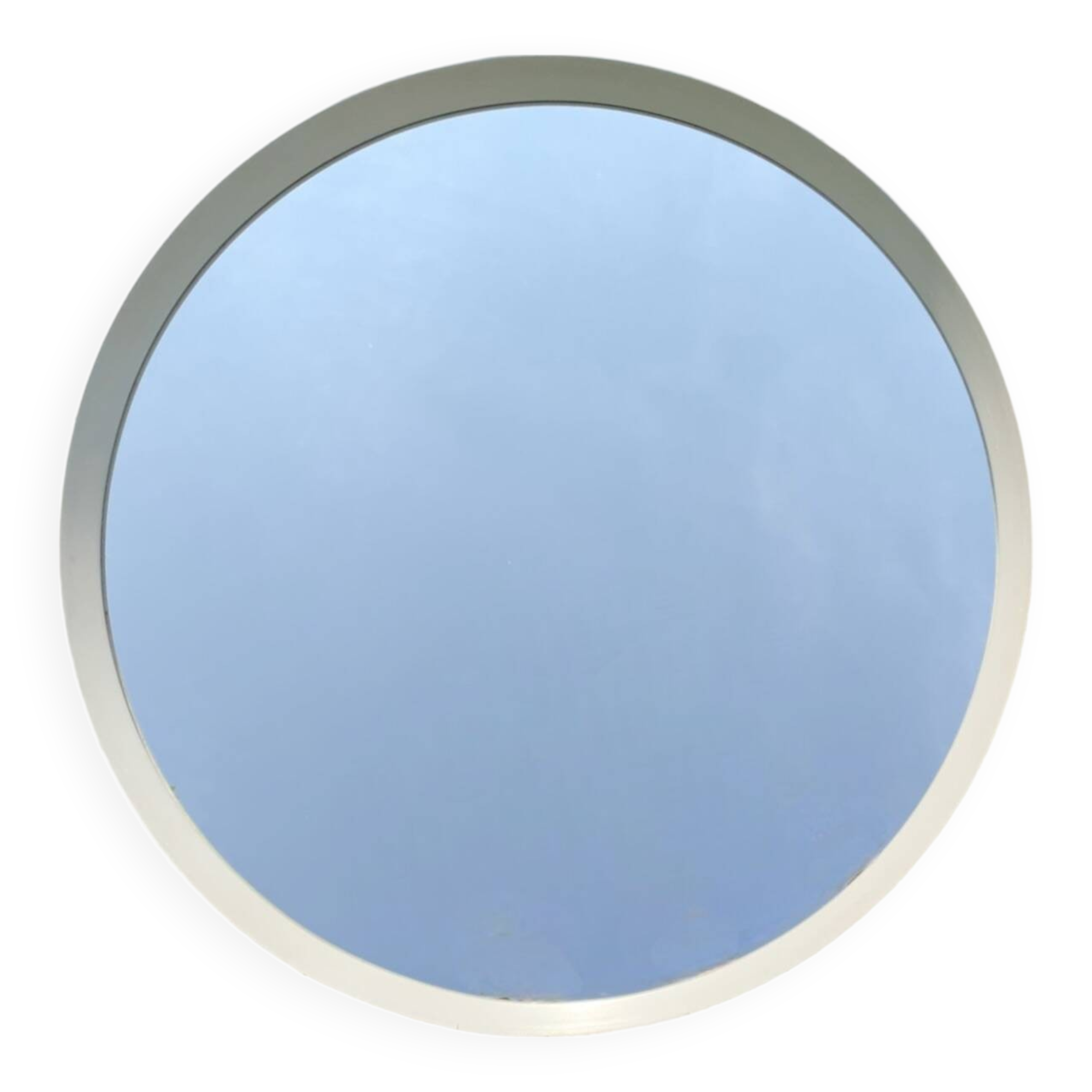 Vintage round mirror in white painted wood in one piece - 68 cm