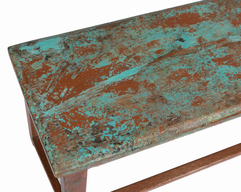Small bench tabouret patine blue brown origin old teck india 77x32x40cm