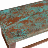 Small bench tabouret patine blue brown origin old teck india 77x32x40cm