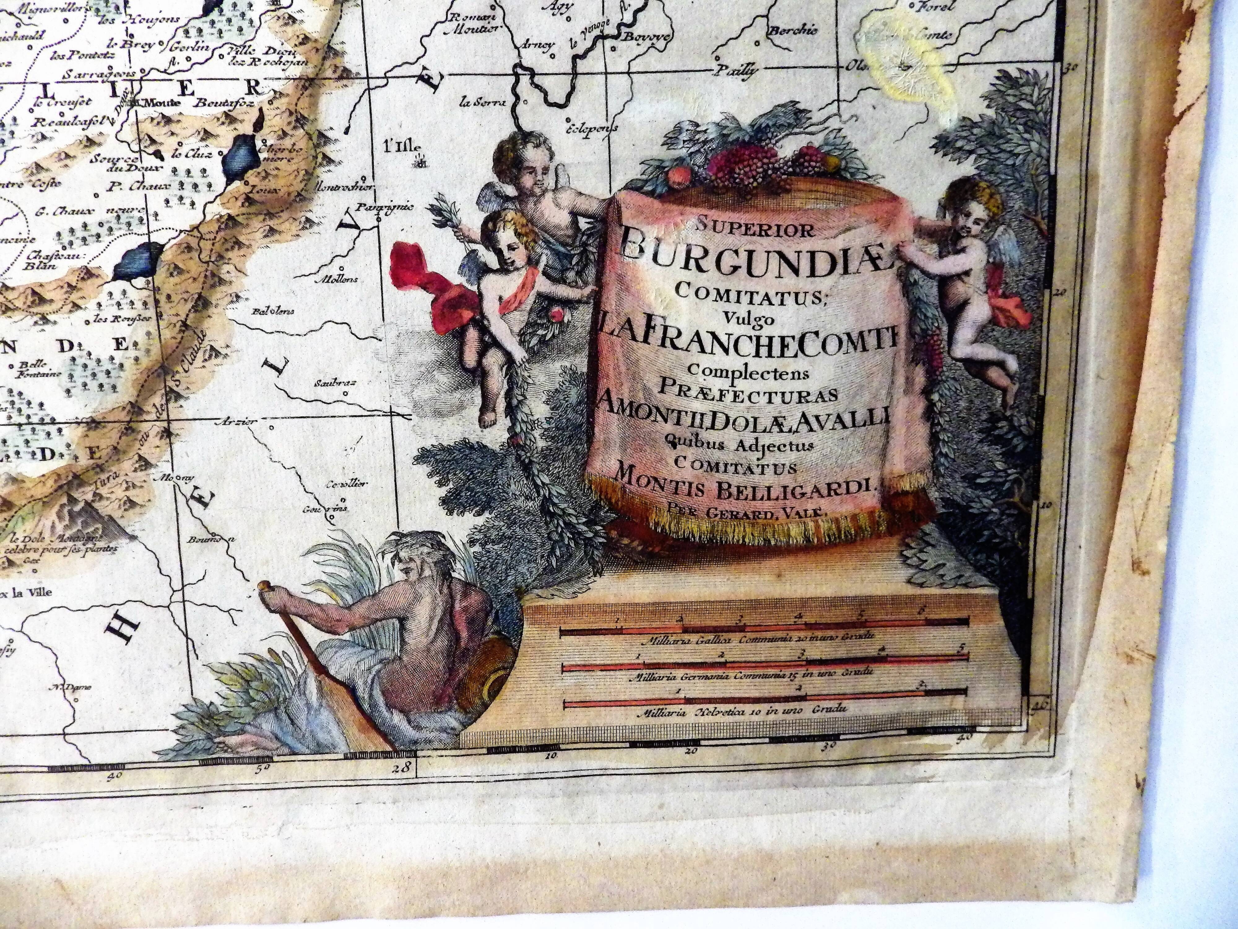 Old map of the Franche Comté Gérard Valk 1690