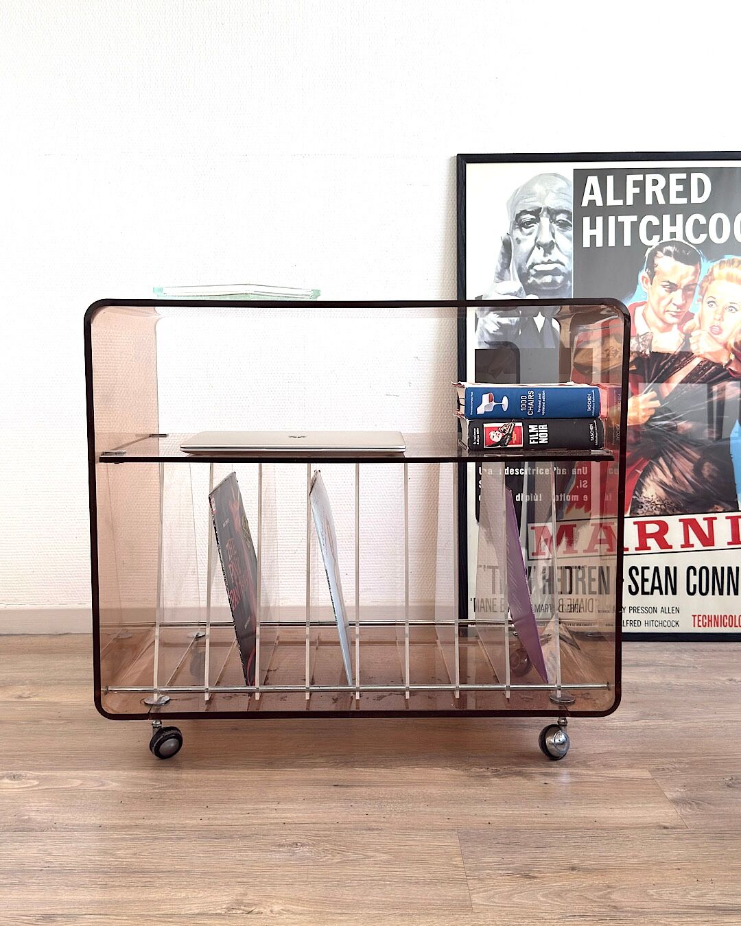 70s smoked Plexiglas hi-fi cabinet