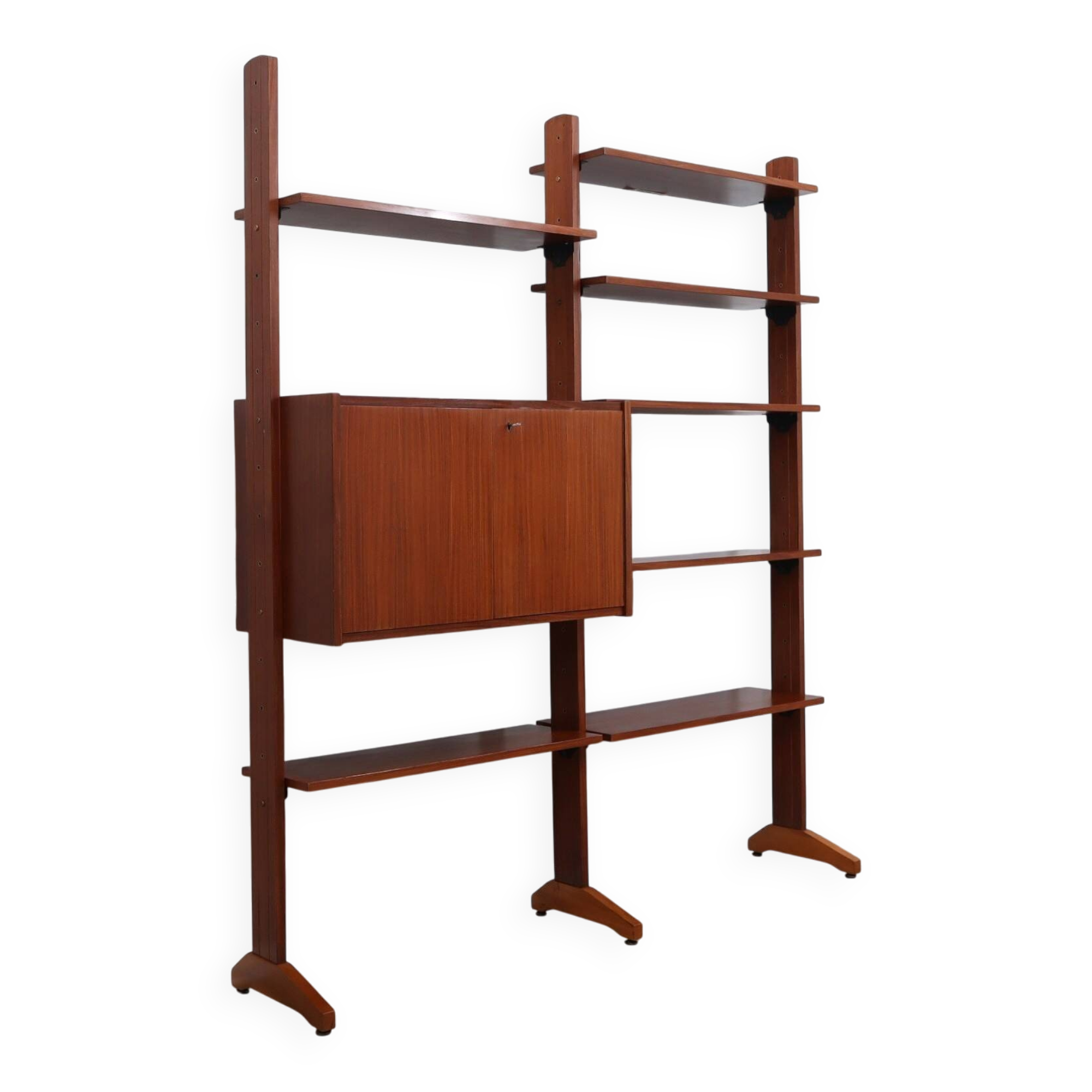 1950s teak modular wall unit with drop-front bar