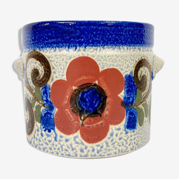 Vintage Knodgen 5260 ceramic planter, blue with flowers