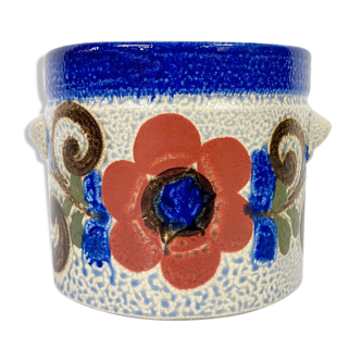 Vintage Knodgen 5260 ceramic planter, blue with flowers