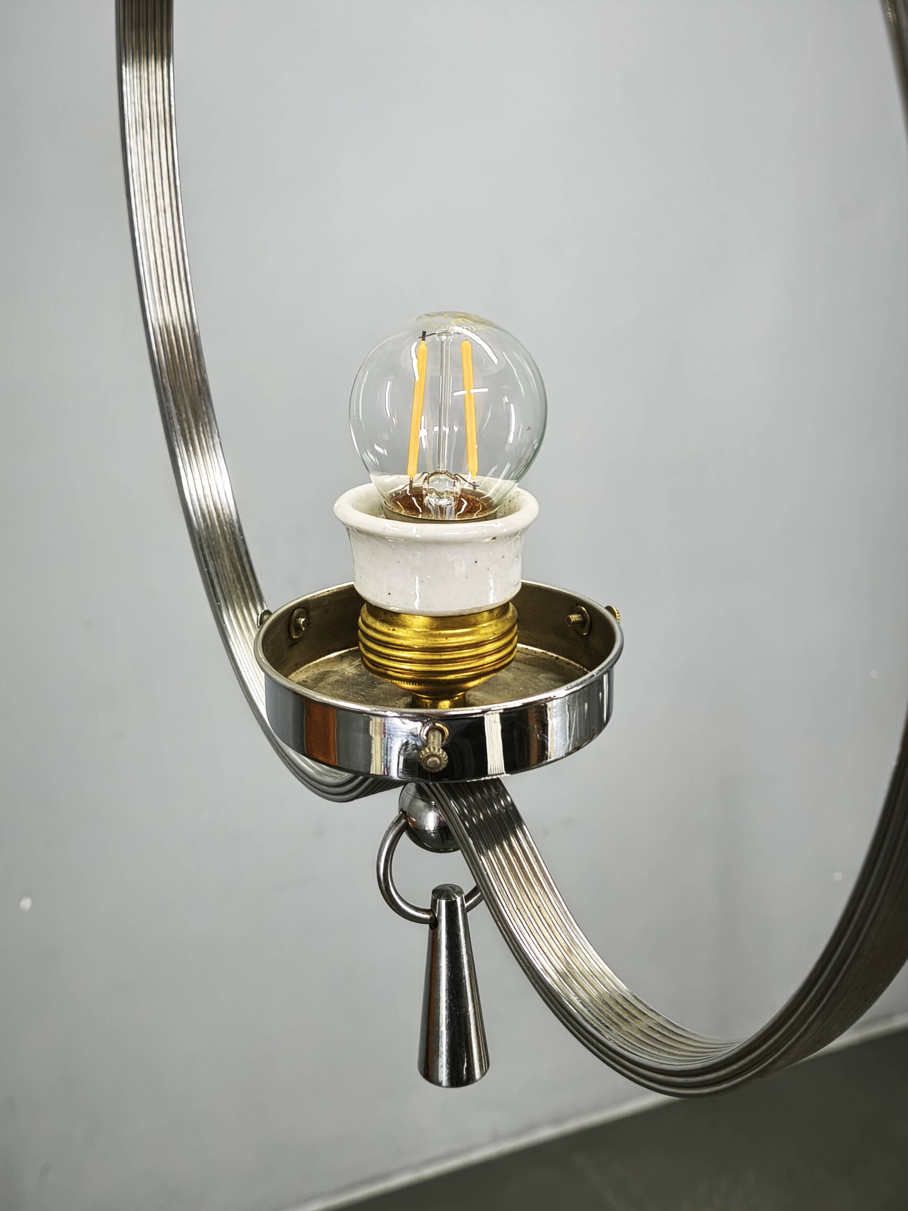 1930s Czech Art Deco Chrome and Frosted Glass Chandelier