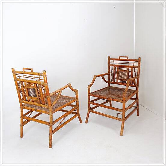 Pair of Asian style bamboo armchairs - France circa 1962