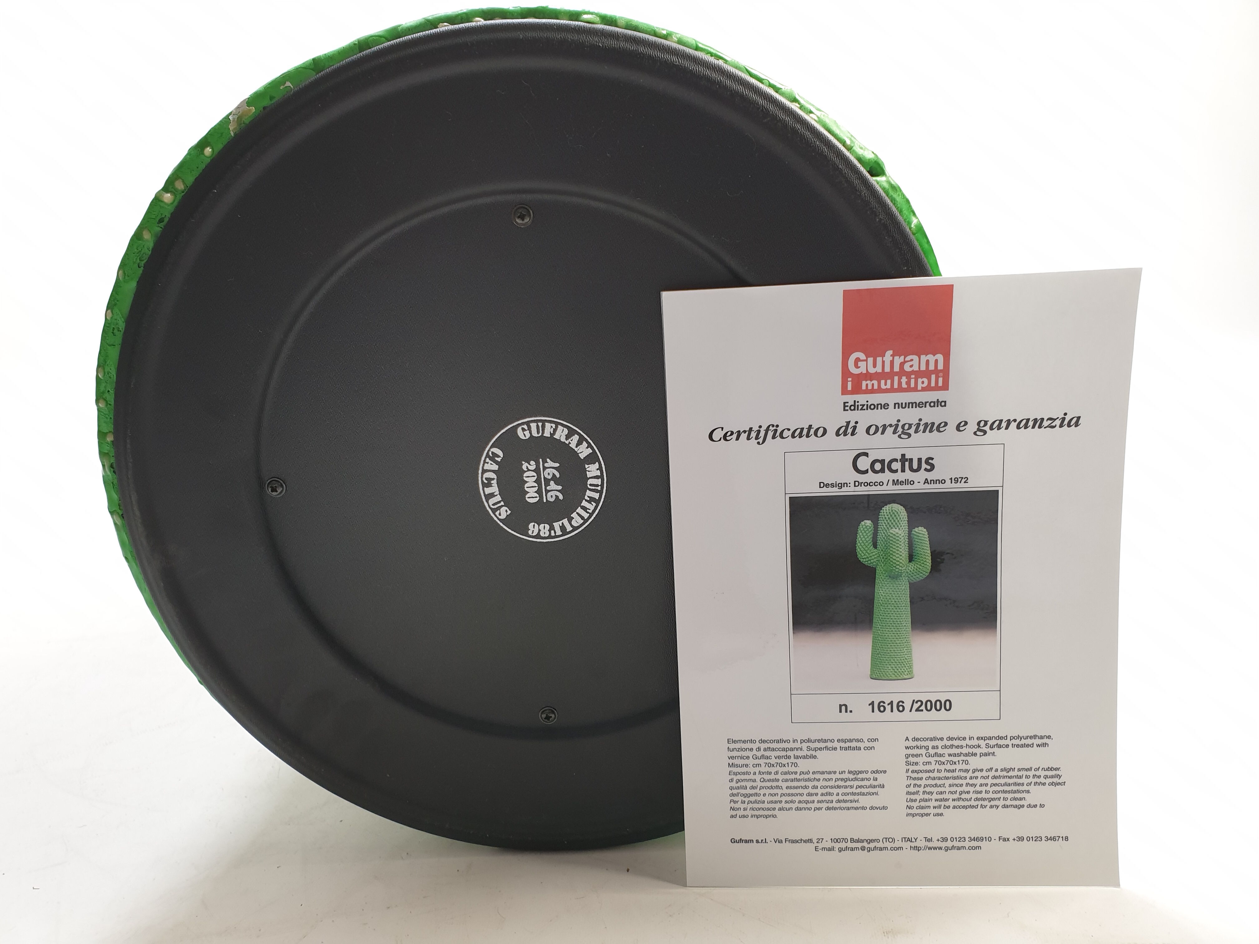 Gufram Cactus, 1972 by Guido Drocco and Franco Mello 1616/2000 Original Green