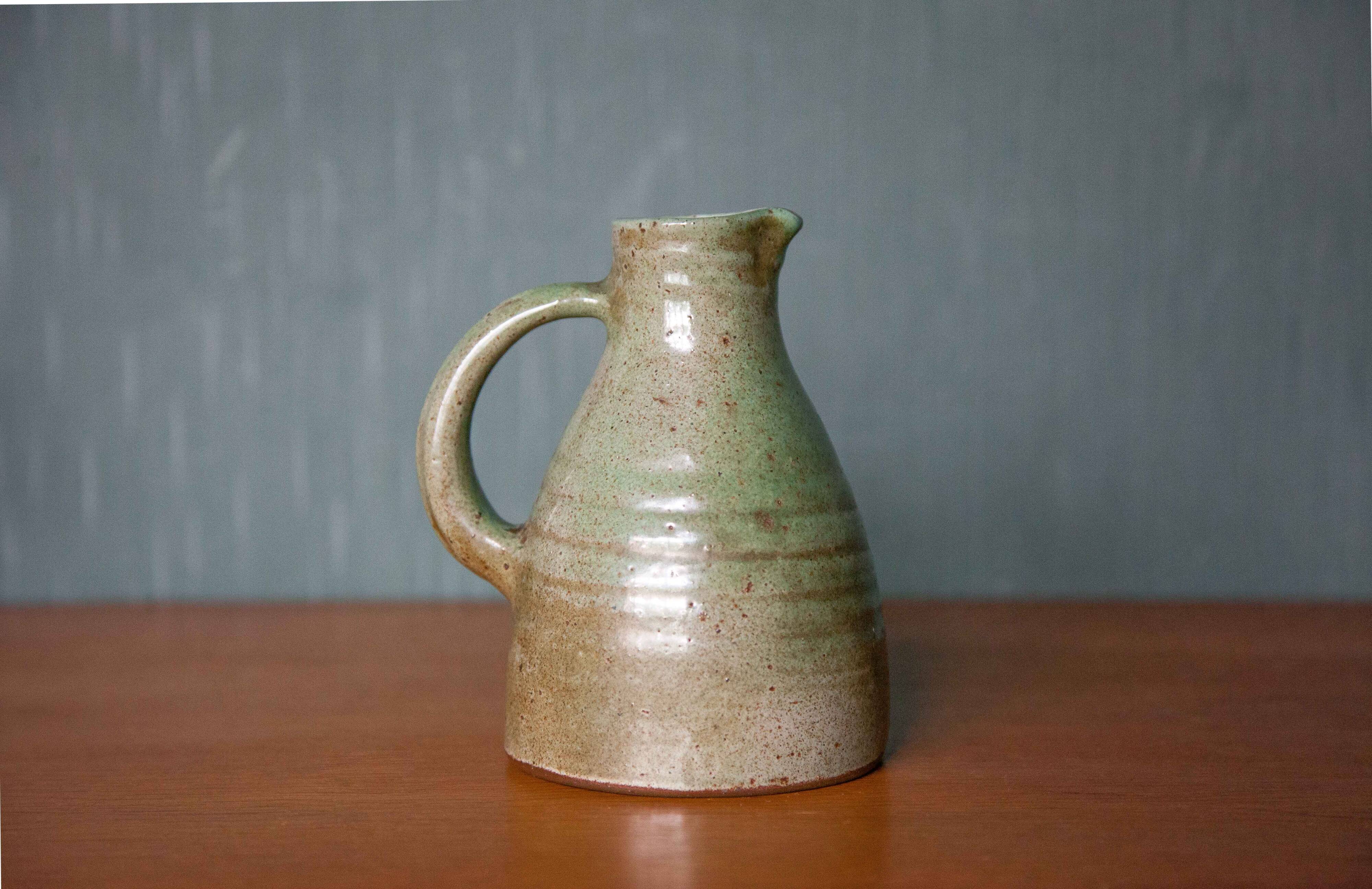 Stoneware pitcher signed Pierlot Norbert and Jeanne, vintage pitcher, carafe, kitchen, interior decor