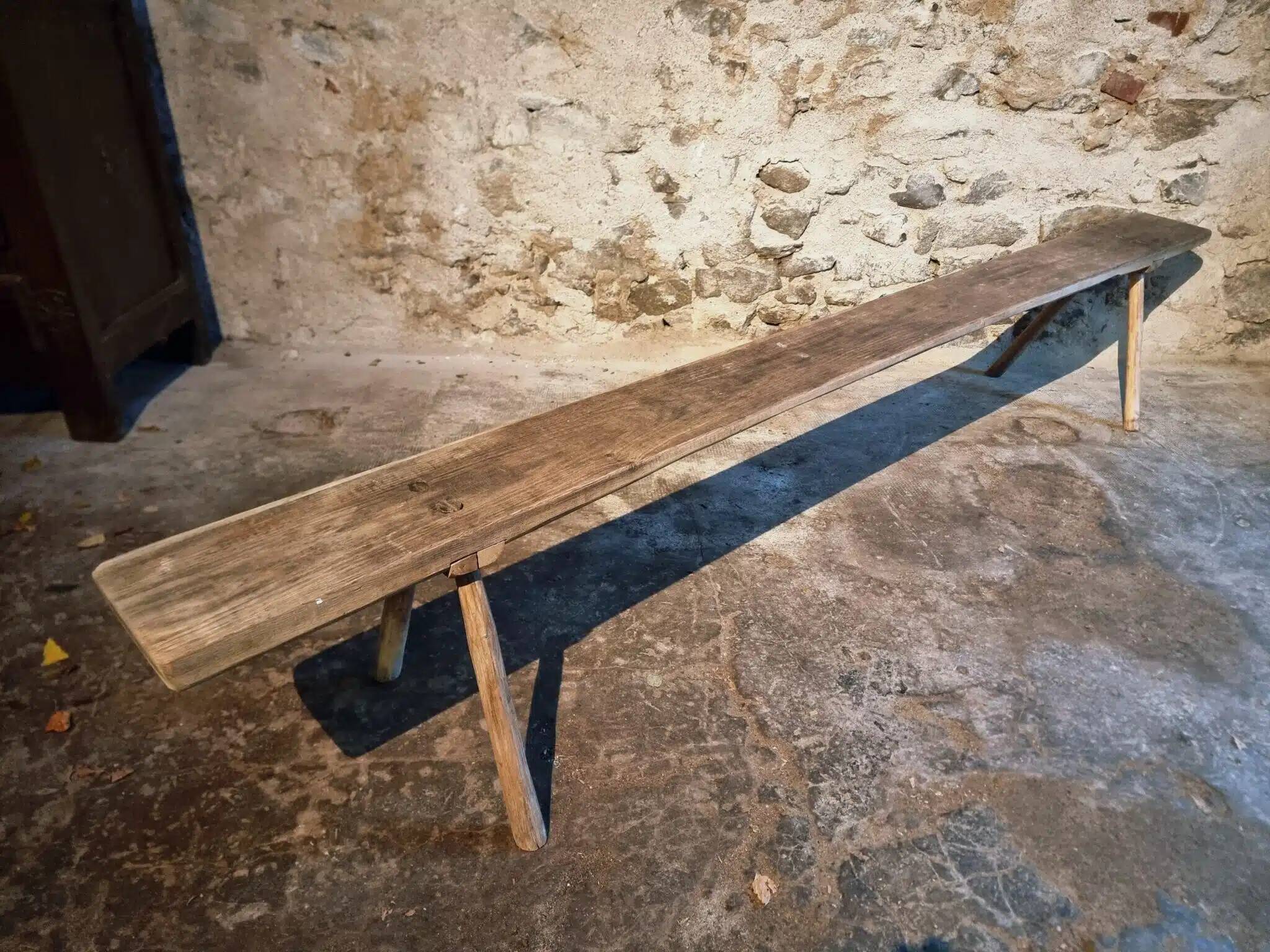 Antique primitive oak bench – Circa 1900, Allier region, France