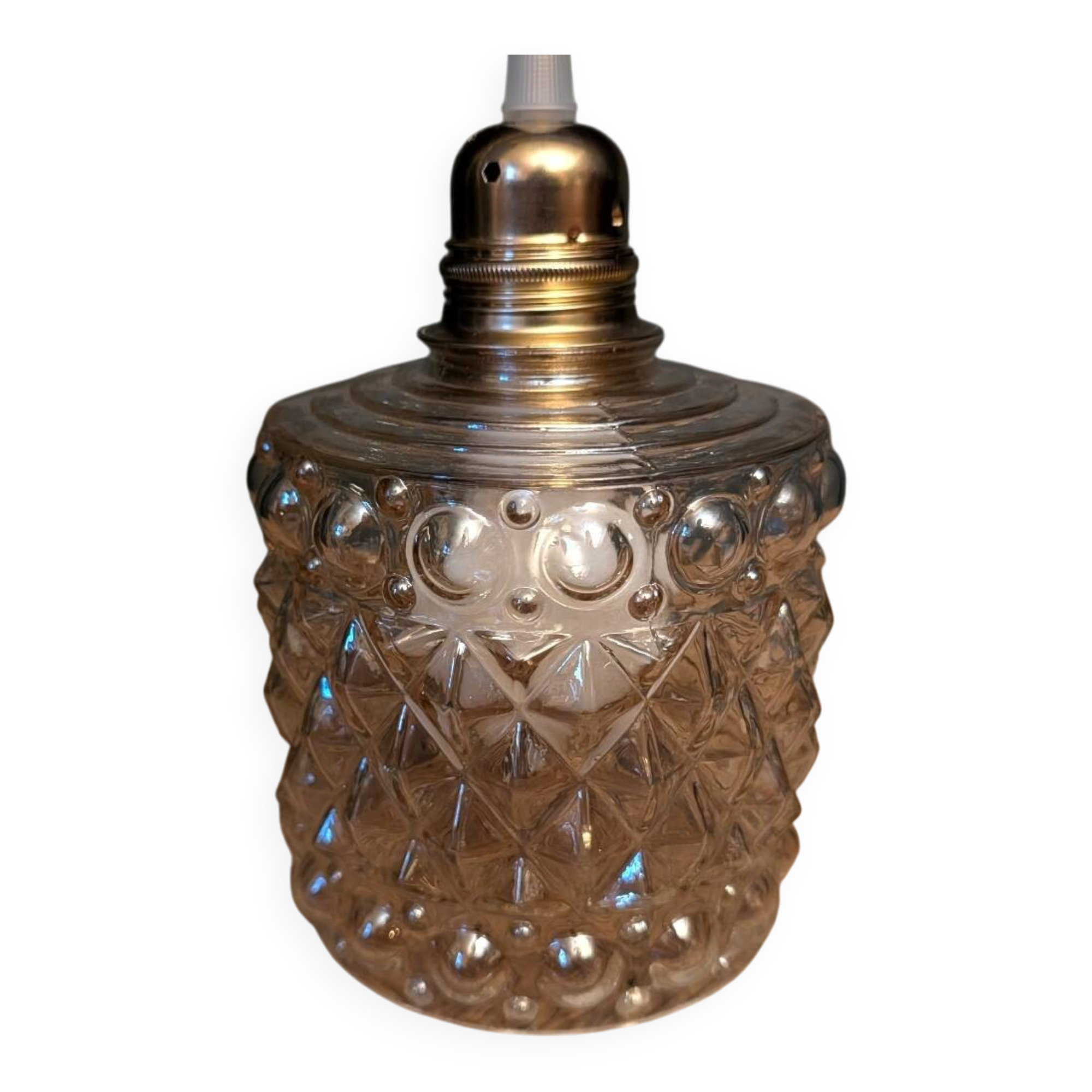 Geometric relief moulded glass lampshade from the 1970s.