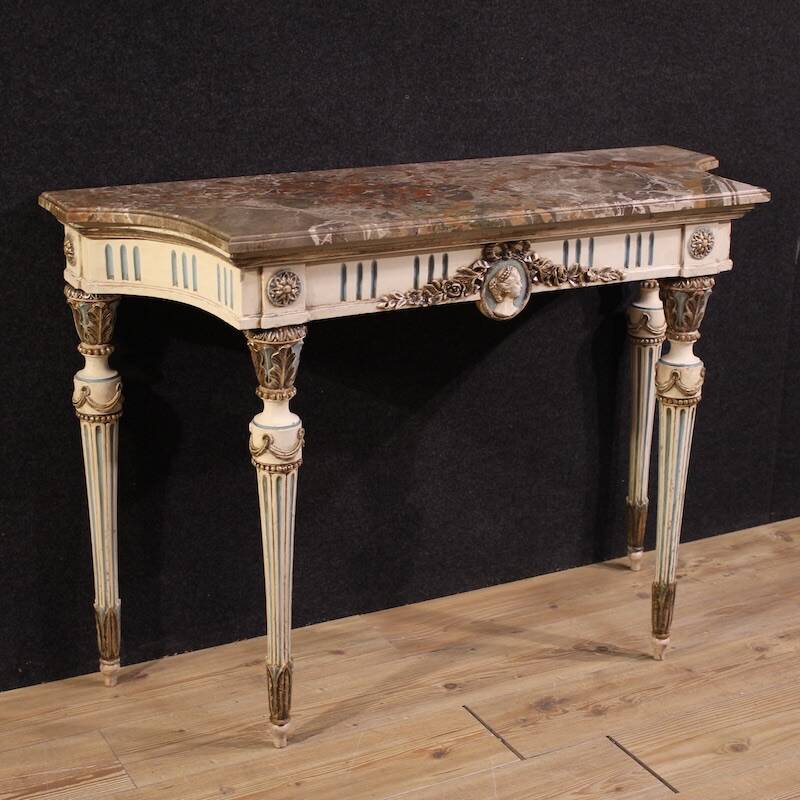 Italian lacquered Louis XVI-style console table with marble top