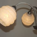 French Art Deco chandelier in silver-finished brass with 5 lights, Clichy white glass 4456.