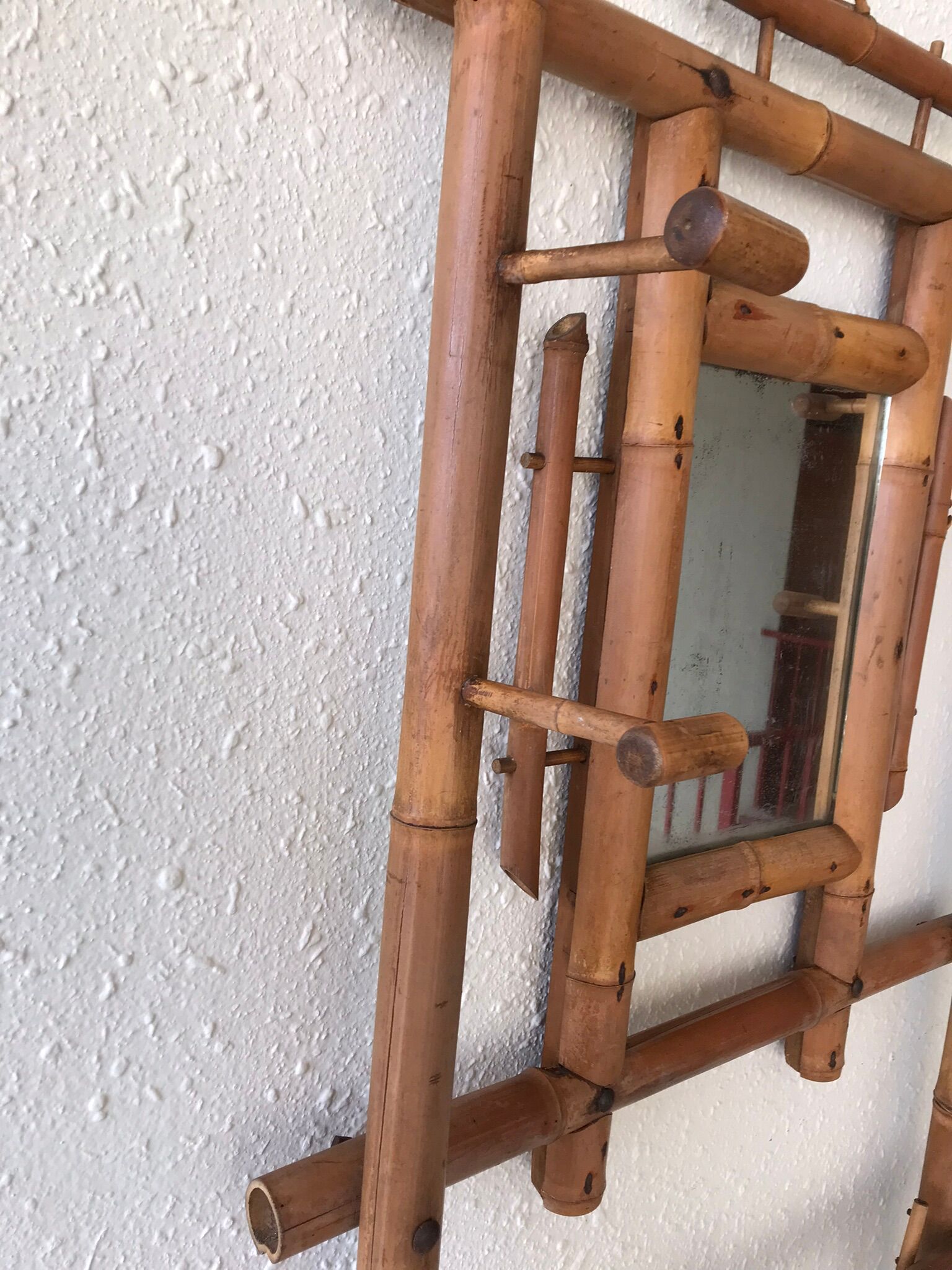 Antique rattan coat rack