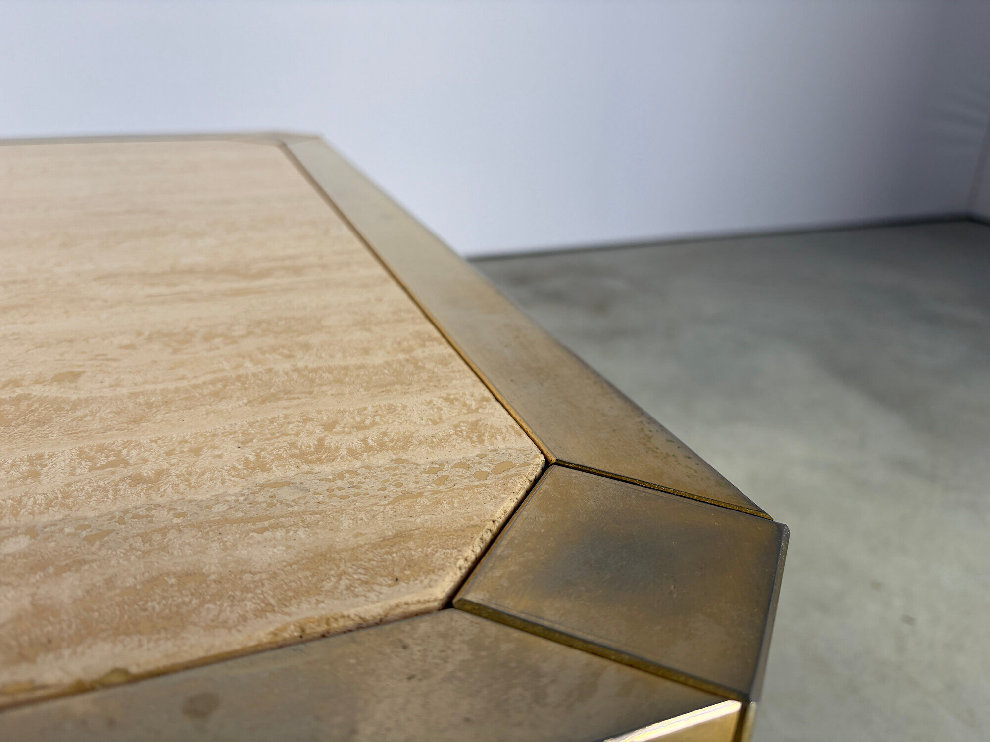 Vintage travertine and brass coffee table, 1970s