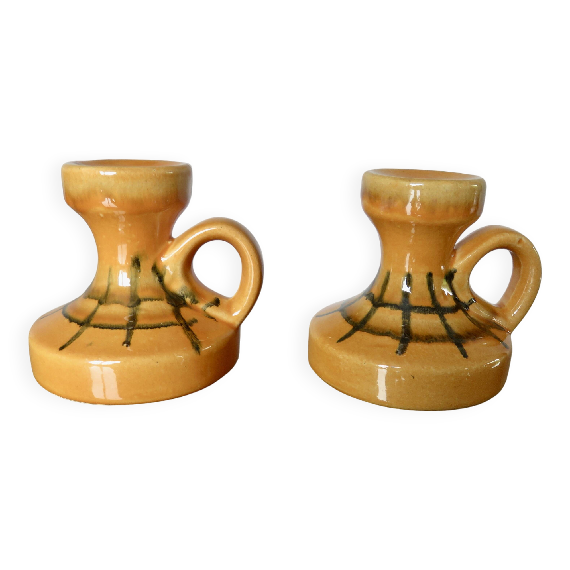 Pair of orange ceramic candlesticks from the 60s