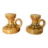 Pair of orange ceramic candlesticks from the 60s