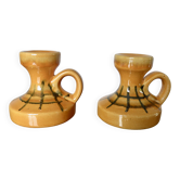 Pair of orange ceramic candlesticks from the 60s